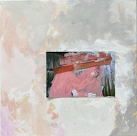 a painting of a woman holding a pink scarf