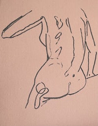 a drawing of a woman on a pink background