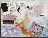 a painting with various pieces of paper on it